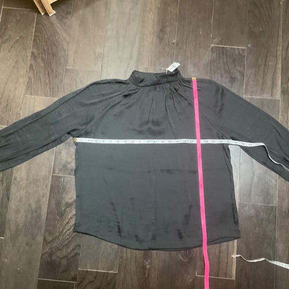 GAP Satin Mockneck Pleated Blouse in Black with Mandarin Collar - Picture 5 of 11